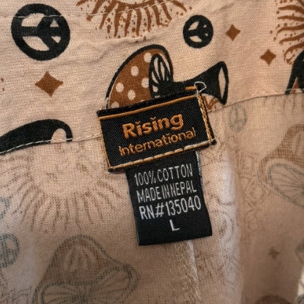 Rising International Mushroom Brown Cotton Overalls Boho Hippie Womens Large - Picture 11 of 11